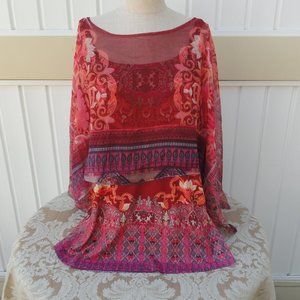 Live and Let Live Size 1X Poncho Blouse Colorful